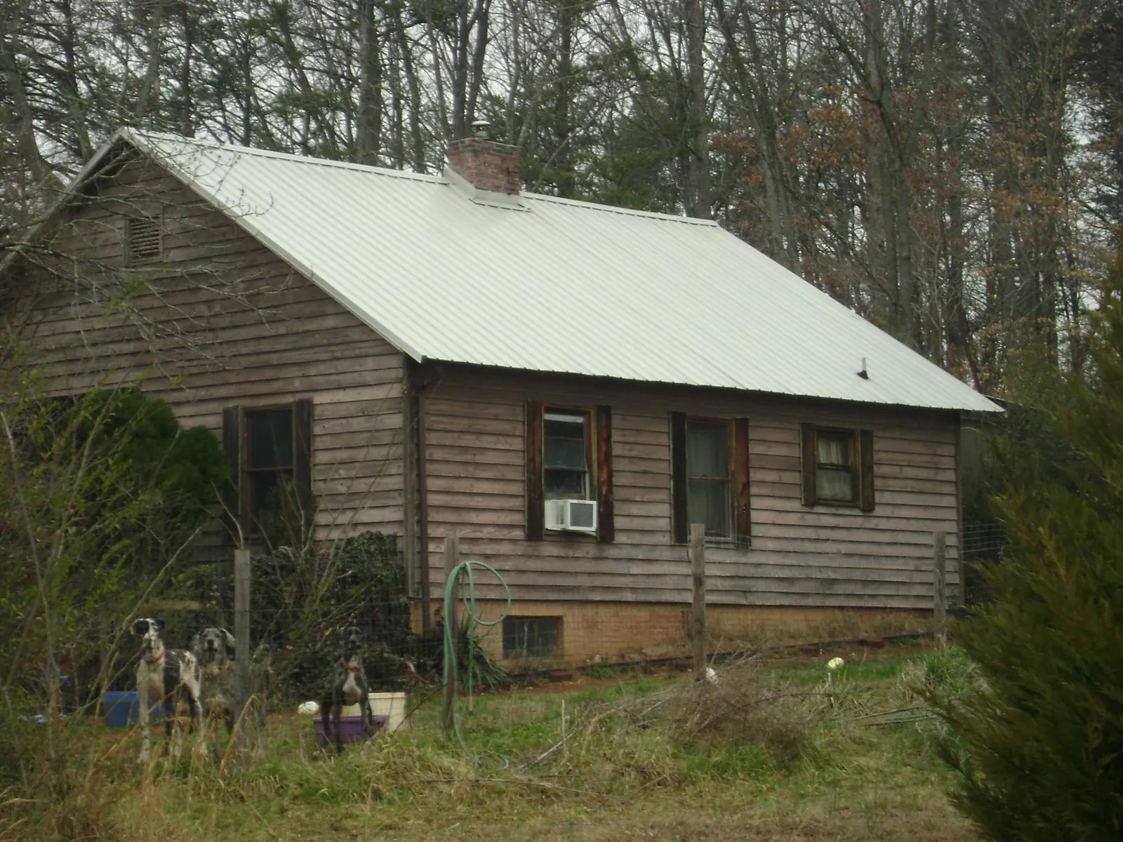 White metal roof on an old wood sided farmhouse, from a Metal Roof Installation job in Eagle Creek